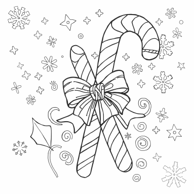 A Large Candy Cane With Bold Stripes And A Bow In... Coloring Page