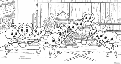 The Image Features A Group Of Cartoon Animals... Coloring Page