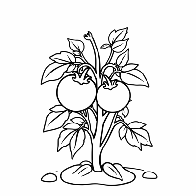 A Tomato With Roots Stem Leaves Flowers And The... Coloring Page