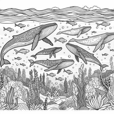 Whales Swimming In The Sea Coloring Page