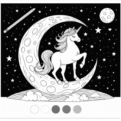 A Unicorn On The Moon Coloring Page