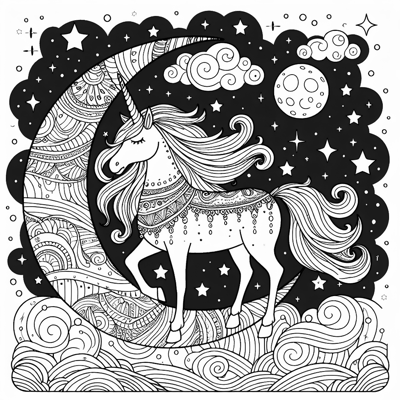 A Unicorn On The Moon Coloring Page