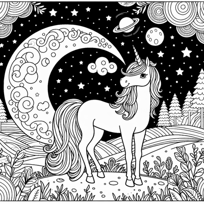 A Unicorn On The Moon Coloring Page