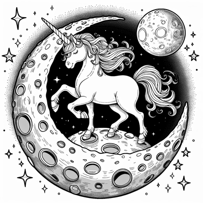 A Unicorn On The Moon Coloring Page