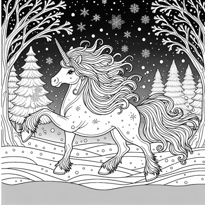 A Unicorn In Winter Coloring Page