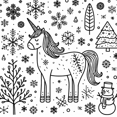 A Unicorn In Winter Coloring Page