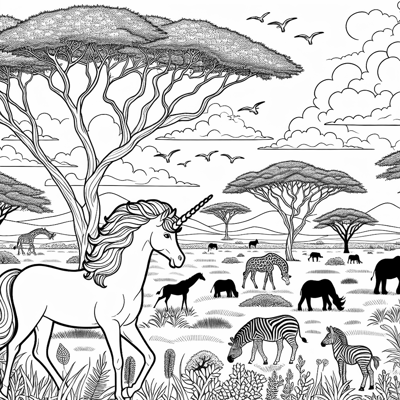 A Unicorn Is On Vacation In Africa Coloring Page