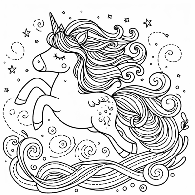 A Dancing Unicorn Coloring Page