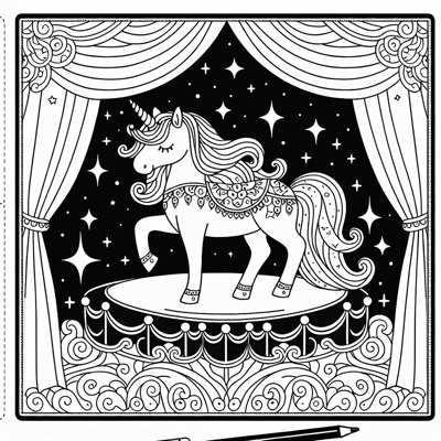 A Unicorn On Stage Coloring Page