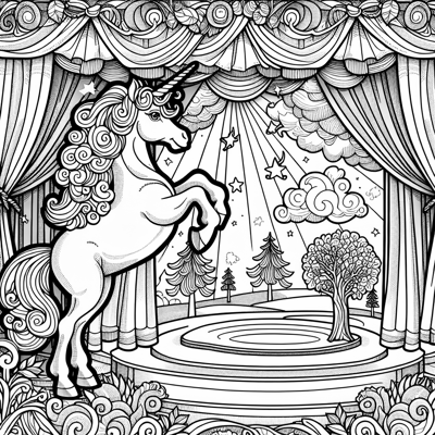 A Unicorn On Stage Coloring Page