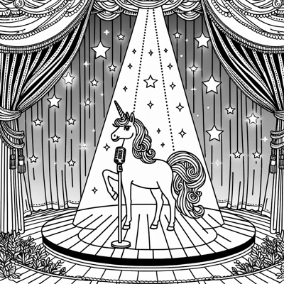 A Unicorn On Stage Coloring Page