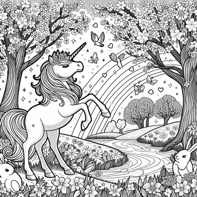 A Unicorn In Spring Coloring Page