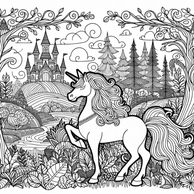 A Unicorn In Fairyland Coloring Page