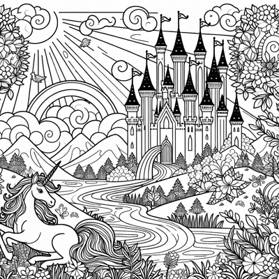 A Unicorn In Fairyland Coloring Page