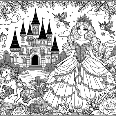 A Beautiful Princess In Fairyland Coloring Page