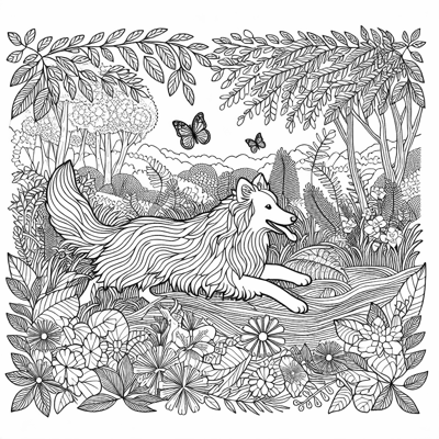 A Beautiful Dog In Nature Coloring Page