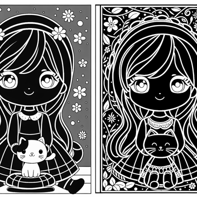 A Girl With A Cat Coloring Page