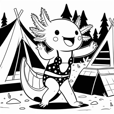 Happy Axolotl In A Small Bikini Twerking In A... Coloring Page
