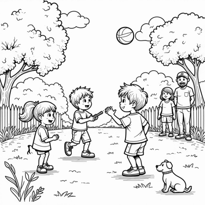 A Coloring Page Featuring Happy Children Playing... Coloring Page