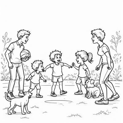 A Coloring Page Featuring Happy Children Playing... Coloring Page