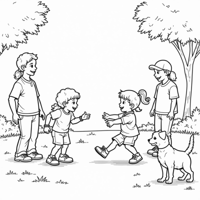 A Coloring Page Featuring Happy Children Playing... Coloring Page
