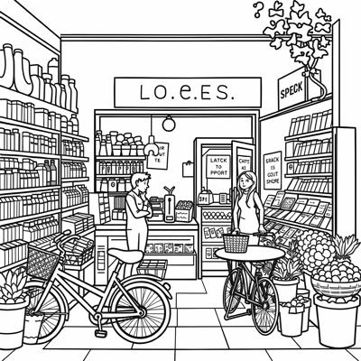 A Cute But Simple Corner Shop Cartoon Coloring Page