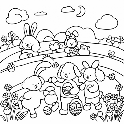 The Easter Bunny Meets A Group Of Its Animal... Coloring Page