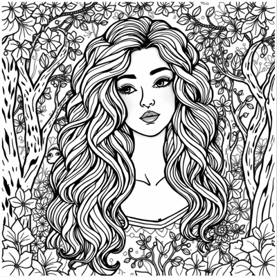 Face Of A Woman With Long Curly Hair Coloring Page