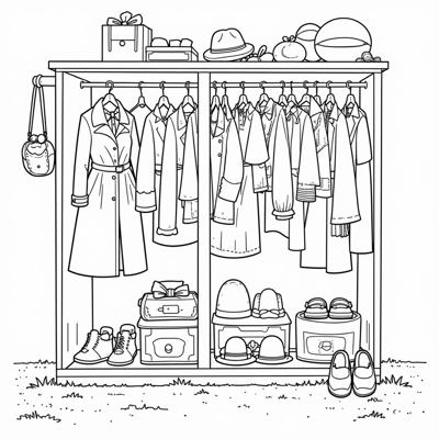 A Wardrobe Of Vintage Barbie Clothes Coloring Page