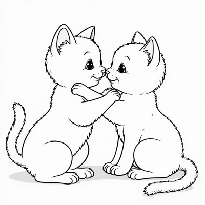 Two Cats Are Playing Coloring Page