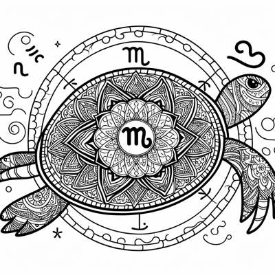 Capricorn Mandala Turtle Coloring Page