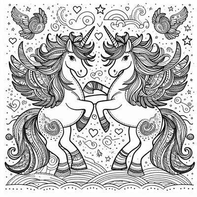 Double Love Unicorn Spirit Fingers Coloring Page
