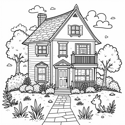Two-story House Coloring Page