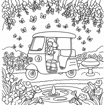 Tuktuk Playfully Chasing Butterflies As Nila... Coloring Page