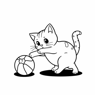 A Cat Playing With A Ball Coloring Page