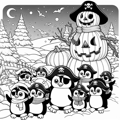 A Group Of Penguins Waddling Through A Snowy... Coloring Page