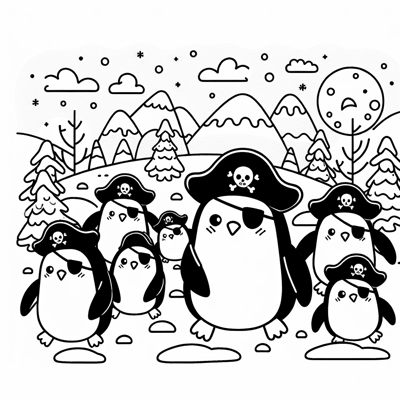 A Group Of Penguins Waddling Through A Snowy... Coloring Page