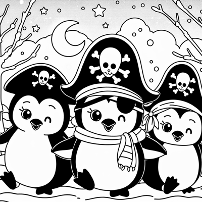 A Group Of Penguins Waddling Through A Snowy... Coloring Page