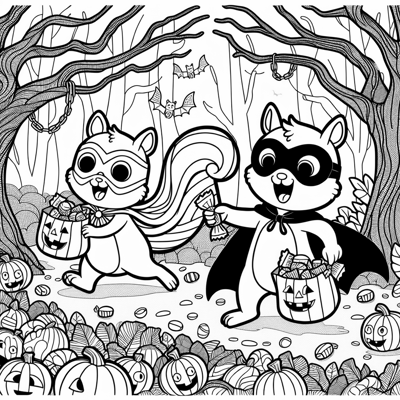 Two Squirrels Dressed As Superheroes One With A... Coloring Page