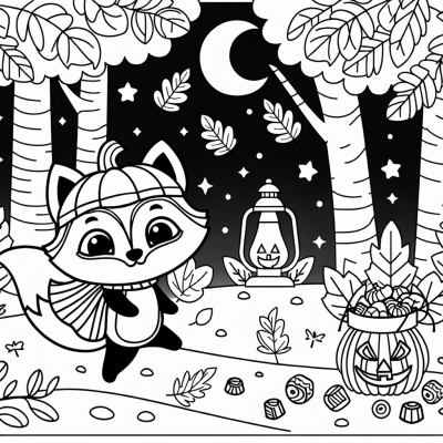 A Fox Dressed As A Jackolantern With A Pumpkin... Coloring Page