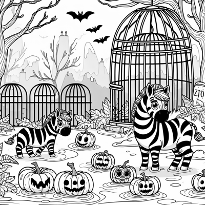 A Group Of Zebras With Zombie Makeup Dragging... Coloring Page