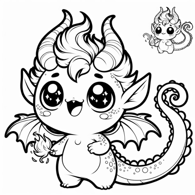 A Mischievous Round Chibi Imp With Big Sparkling... Coloring Page