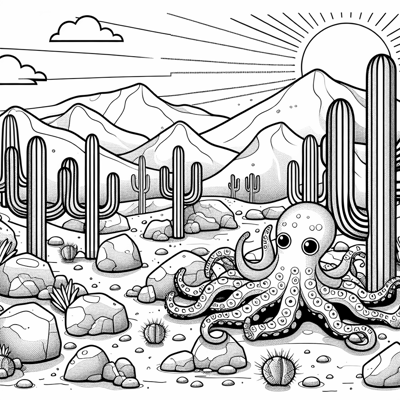 A Rocky Desert Terrain With Scattered Boulders And... Coloring Page