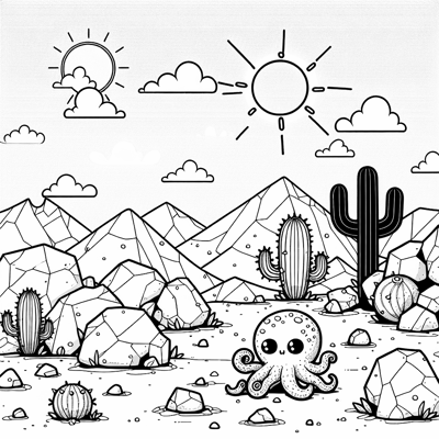 A Rocky Desert Terrain With Scattered Boulders And... Coloring Page