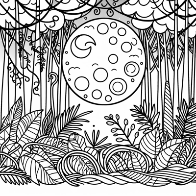 A Dark Secluded Jungle With Twisted Vines Shadowy... Coloring Page