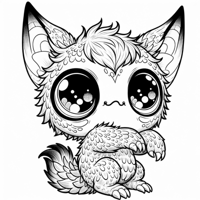 A Small Round Chibi Chupacabra With Big Sparkling... Coloring Page
