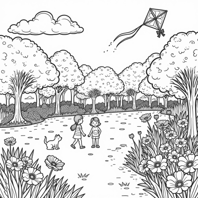 Spring Scenery Coloring Page