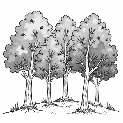 Colorful Trees Coloring Page