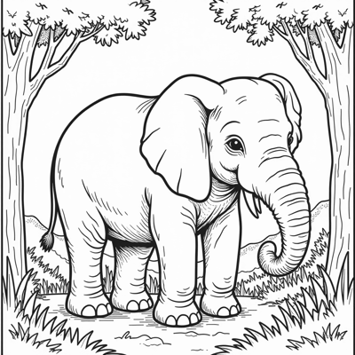 Elephant In The Forest Coloring Page