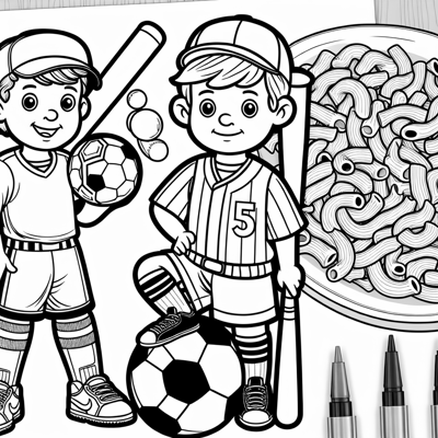 A Soccer And Baseball Player Who Eats Macaroni And... Coloring Page
